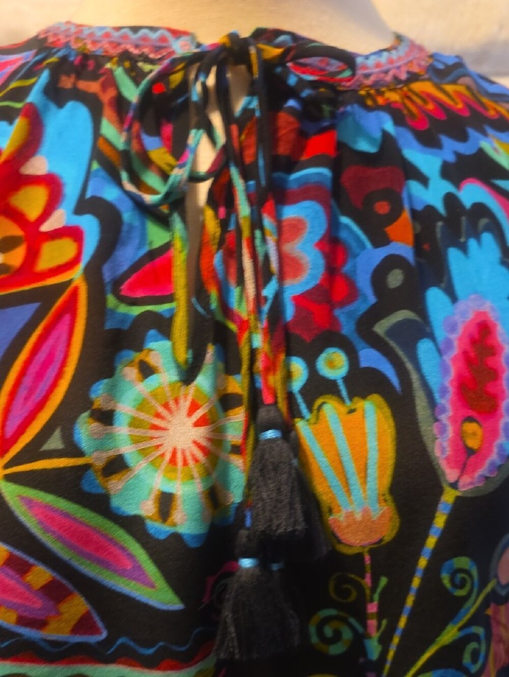 Johnny Was Multicolor Paisley Tie-Neck Tunic - Black Base Size M - Picture 6 of 8